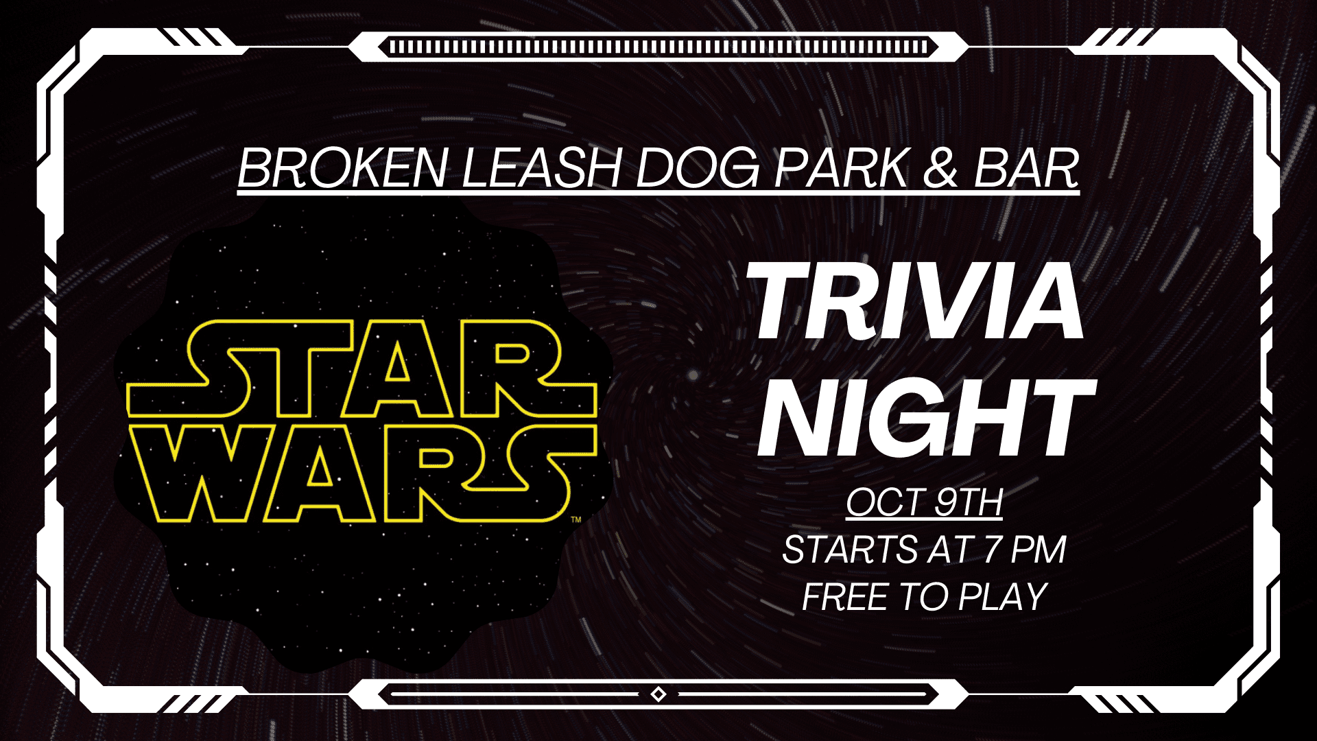 Trivia team with Star Wars-themed costumes and drinks at Broken Leash Dog Park & Bar in Charleston