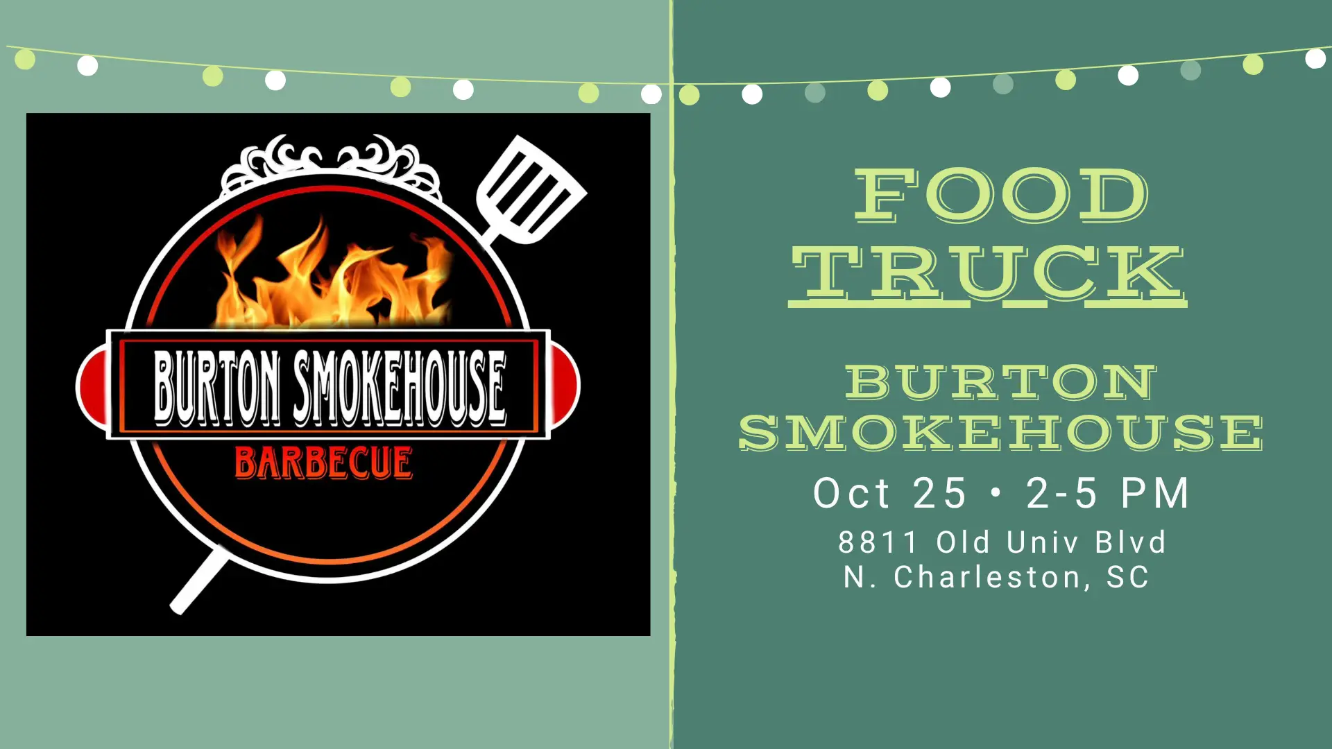 Burton Smokehouse food truck at The Broken Leash patio in North Charleston
