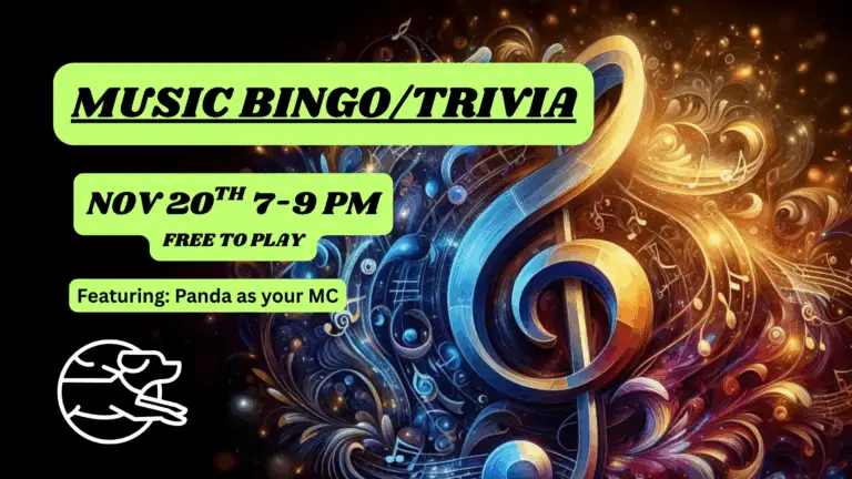 Music Bingo Trivia at The Broken Leash in North Charleston, Thursday Nov 20, 7–9 PM.