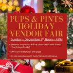 Holiday vendor fair at The Broken Leash with Santa Paws photo area and food trucks.