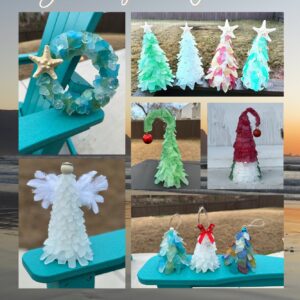 Beach glass art workshop setup with materials arranged for guests at The Broken Leash.