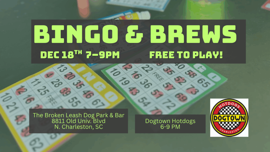 Guests playing bingo at The Broken Leash with Dogtown Hotdogs on-site.