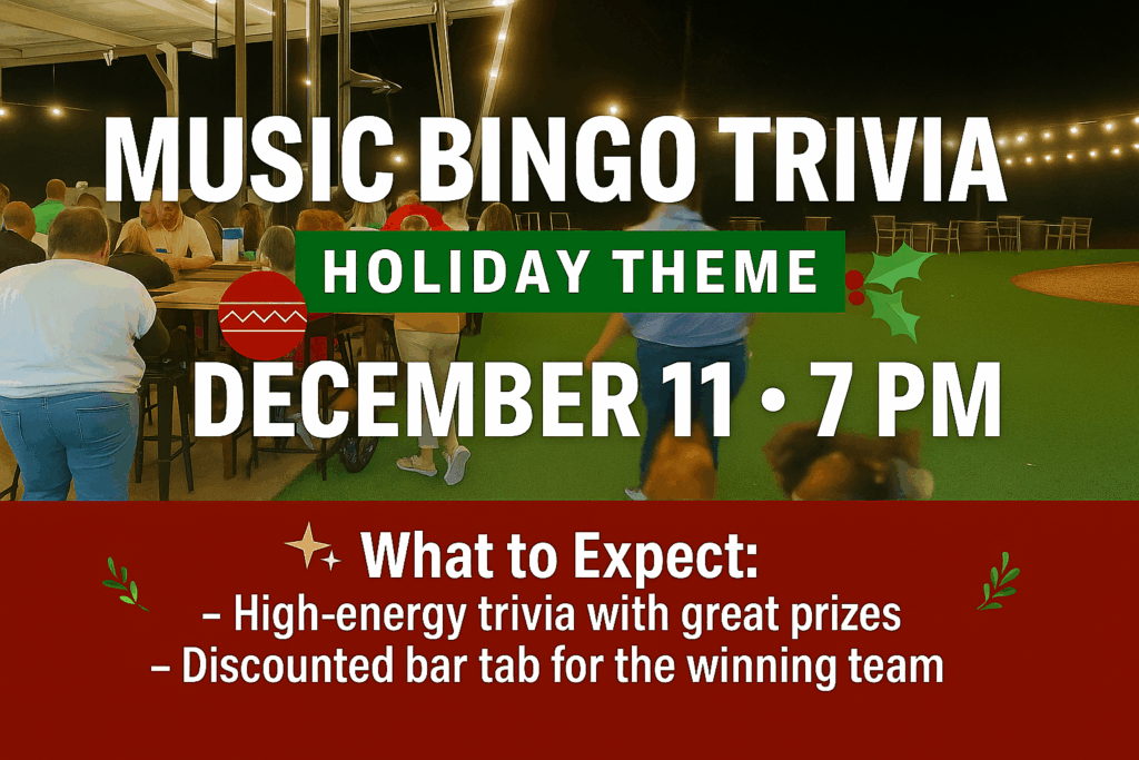 Holiday-themed music bingo and trivia night at The Broken Leash with Panda as MC.