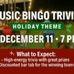 Holiday-themed music bingo and trivia night at The Broken Leash with Panda as MC.