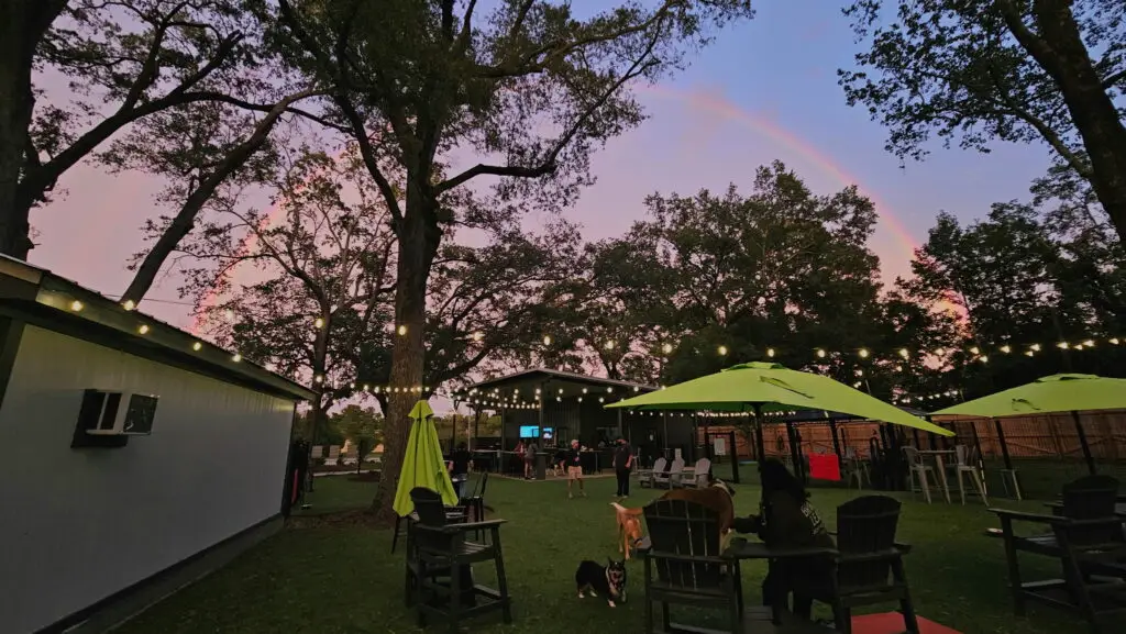 Rainbow over off-leash dog park at Broken Leash in North Charleston