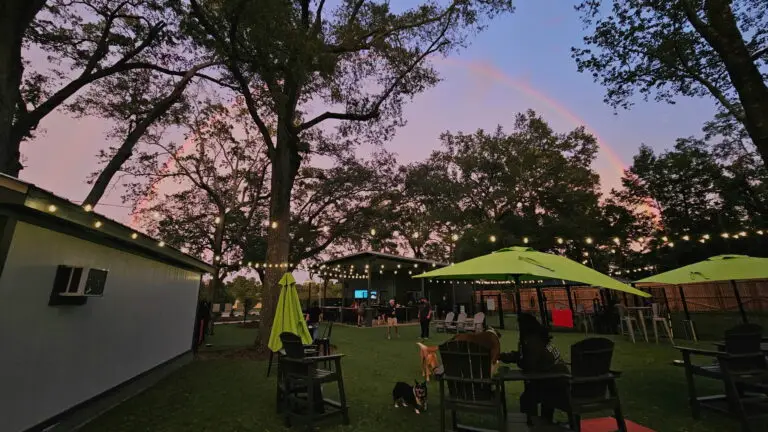 Rainbow over off-leash dog park at Broken Leash in North Charleston