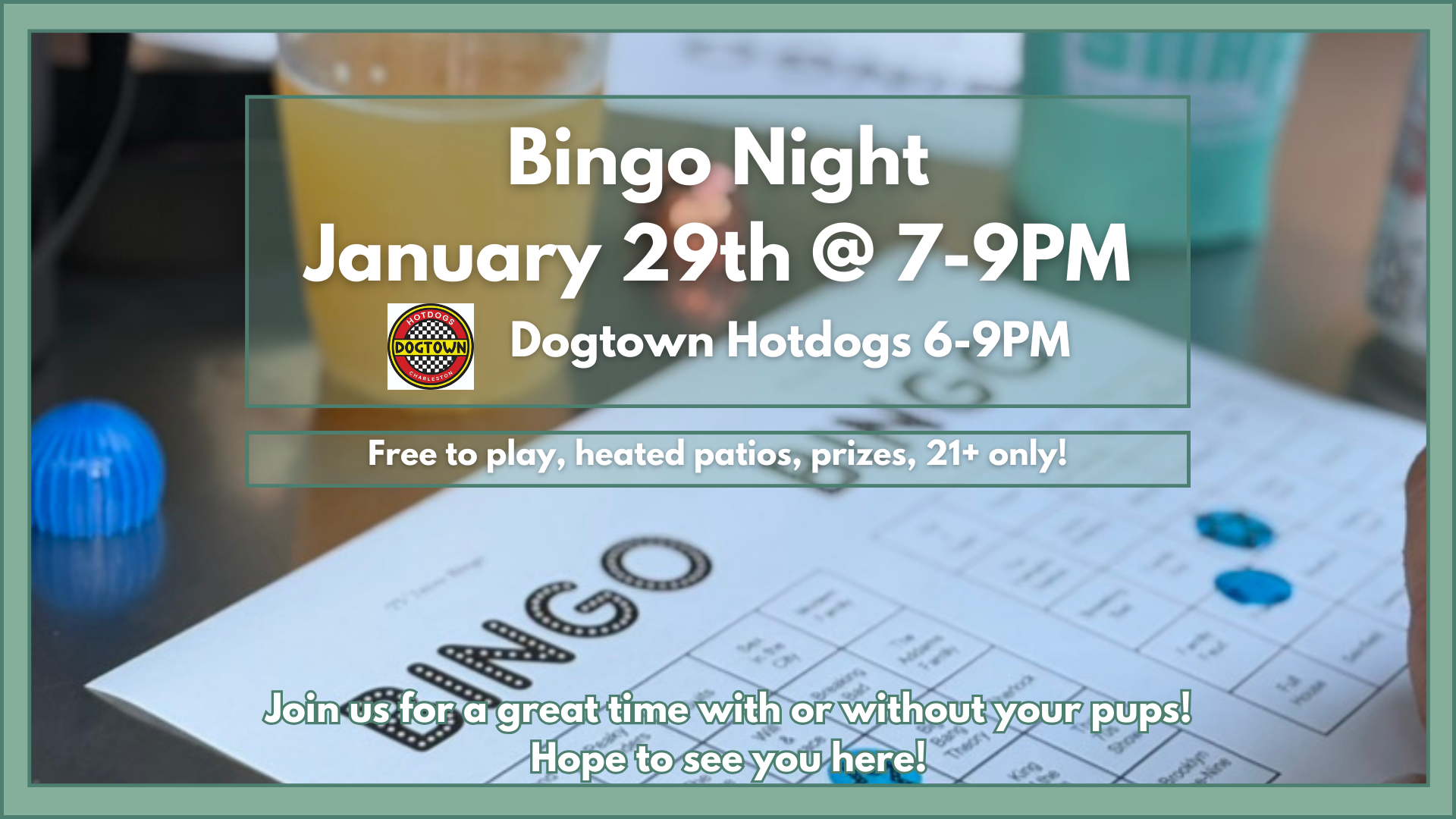 Guests playing bingo at The Broken Leash with Dogtown Hotdogs onsite.