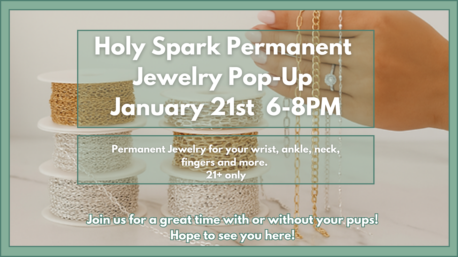 Permanent jewelry being fitted during a Holy Spark pop-up at The Broken Leash.
