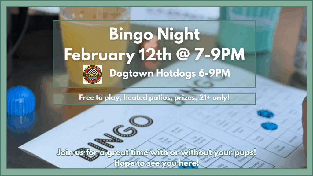 Guests playing bingo at The Broken Leash with Dogtown Hotdogs serving dinner.