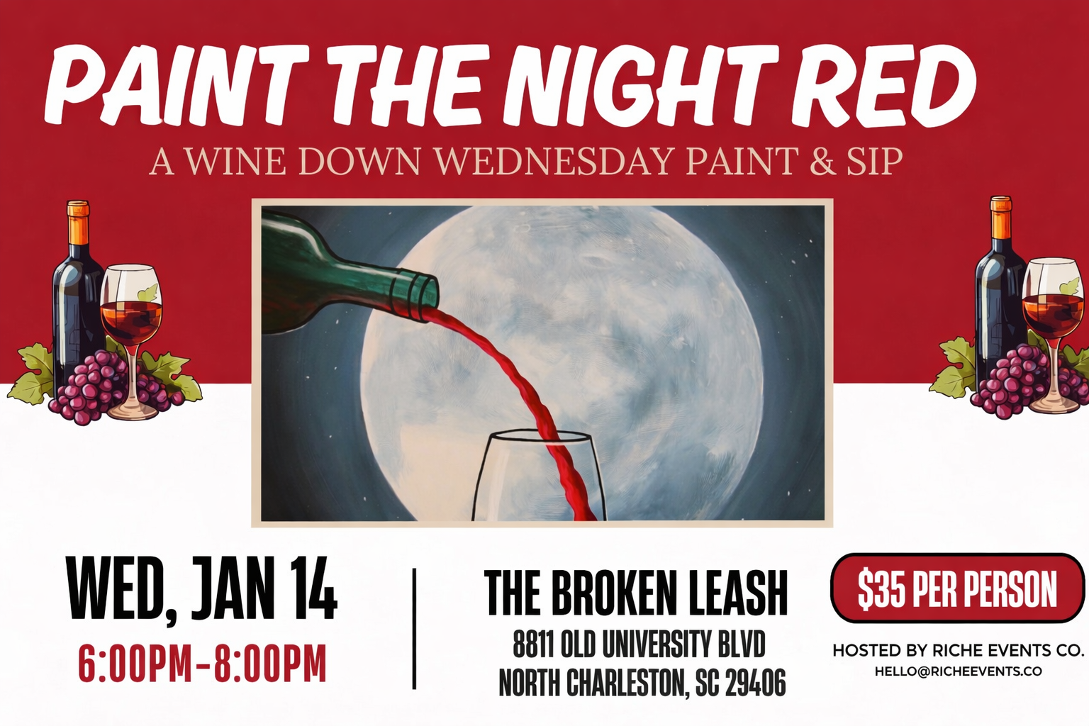 Paint and sip event with guests painting indoors at The Broken Leash.