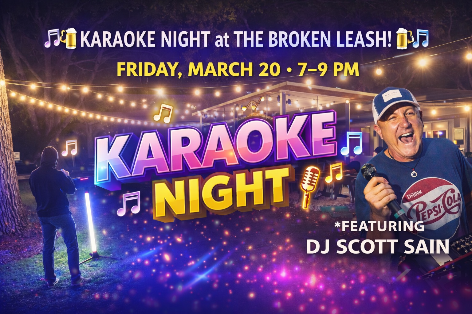 Guests sing karaoke with DJ Scott Sain at The Broken Leash dog-friendly bar.