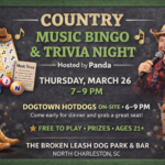 Guests playing country music bingo and trivia at The Broken Leash dog-friendly bar.