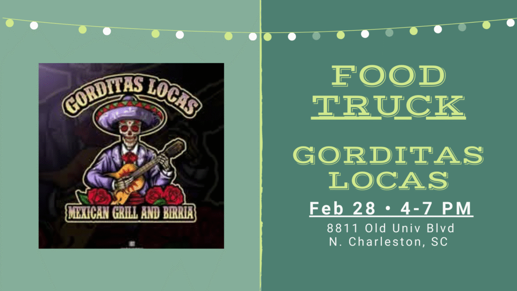 Gorditas Locas Food Truck serving Mexican food at The Broken Leash dog-friendly bar.