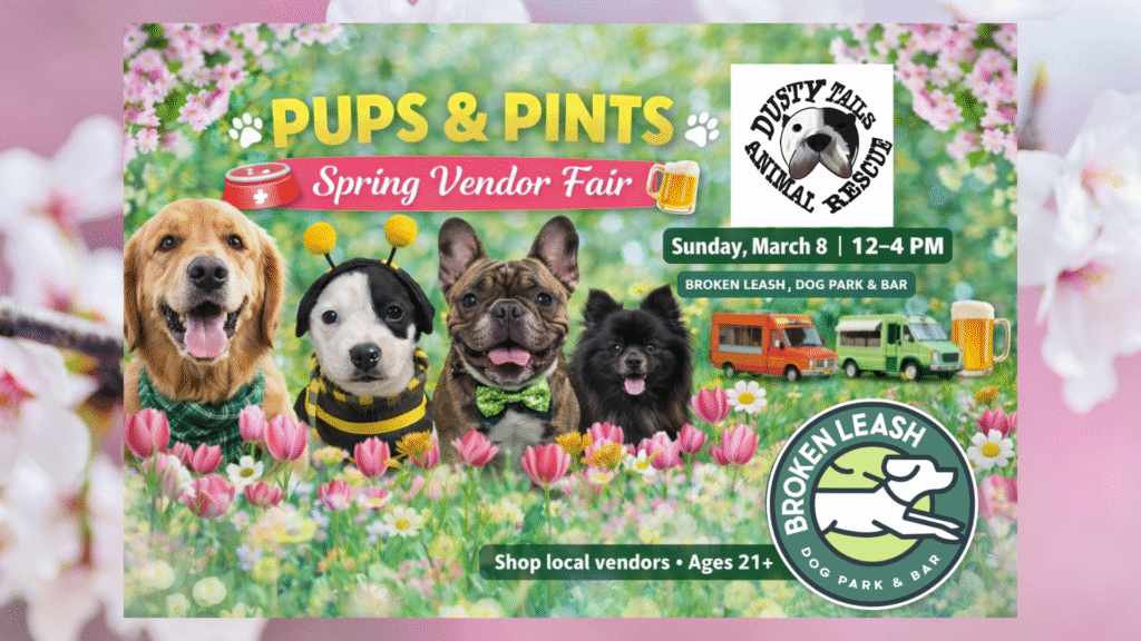 Spring vendor fair with local vendors, dogs, and shopping at The Broken Leash.
