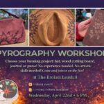 Guests learning pyrography wood burning during a workshop at The Broken Leash.