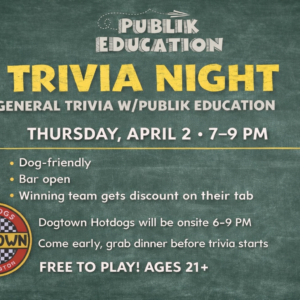 Guests playing trivia at The Broken Leash hosted by Publik Education.