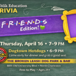 Guests playing Friends themed trivia night at The Broken Leash dog-friendly bar.
