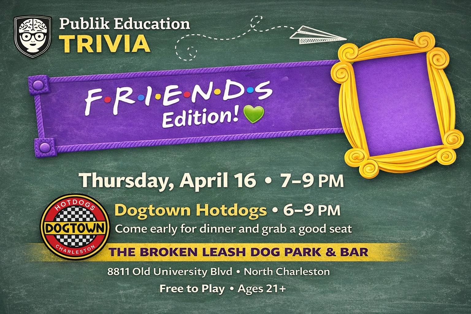 Guests playing Friends themed trivia night at The Broken Leash dog-friendly bar.
