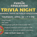 Guests playing trivia night hosted by Publik Education at The Broken Leash dog-friendly bar.