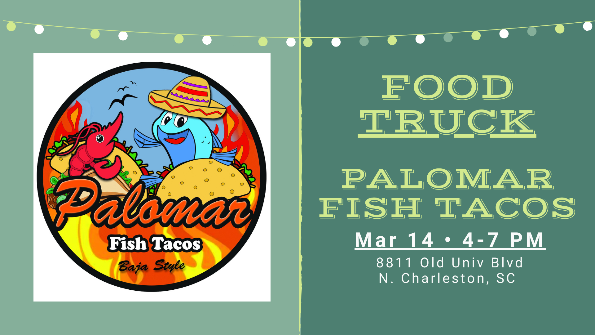 Palomar Fish Tacos food truck serving tacos at The Broken Leash dog-friendly bar.