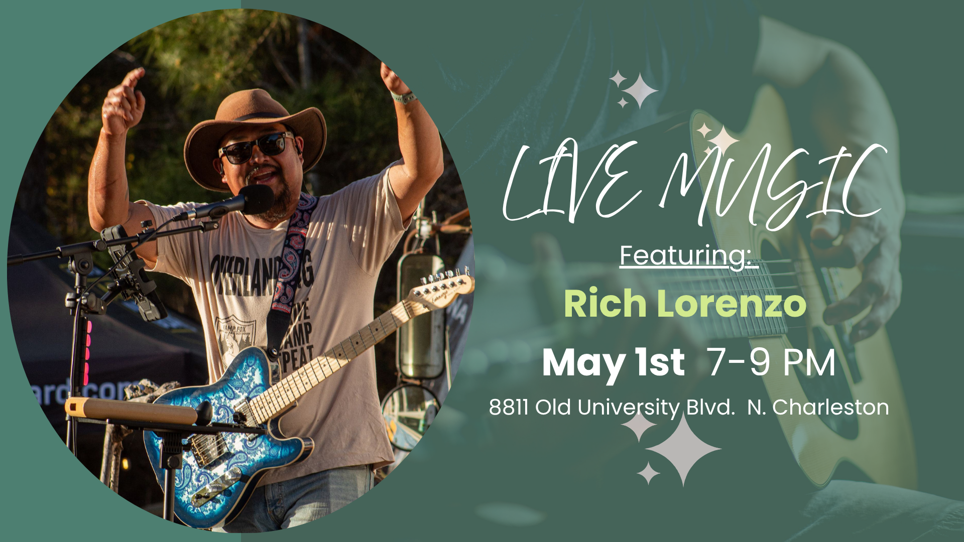 Rich Lorenzo performing live music at The Broken Leash dog-friendly bar.