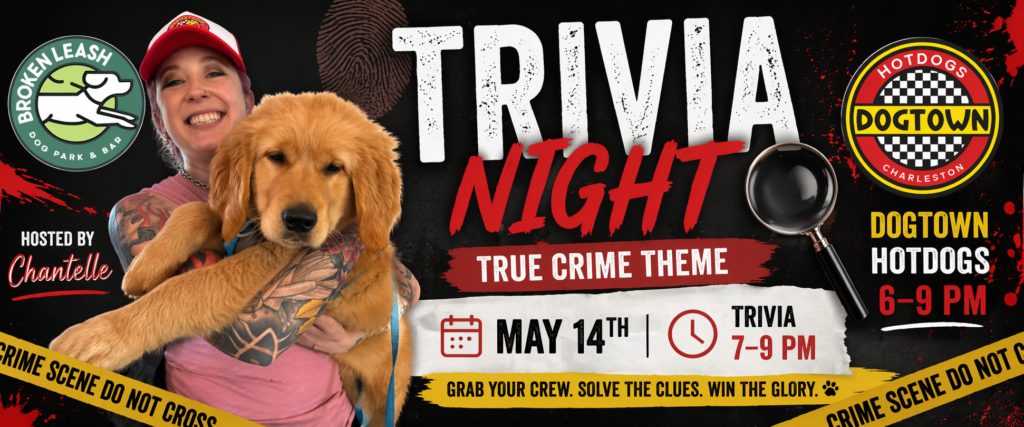 Guests participating in a true crime themed trivia night at The Broken Leash.