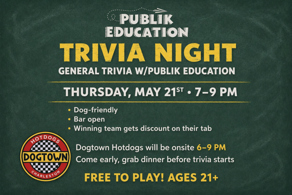 Guests playing general trivia night at The Broken Leash hosted by Publik Education.