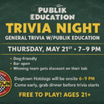 Guests playing general trivia night at The Broken Leash hosted by Publik Education.