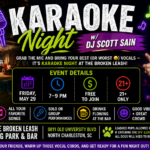 Guests singing karaoke with DJ Scott Sain at The Broken Leash dog-friendly bar.