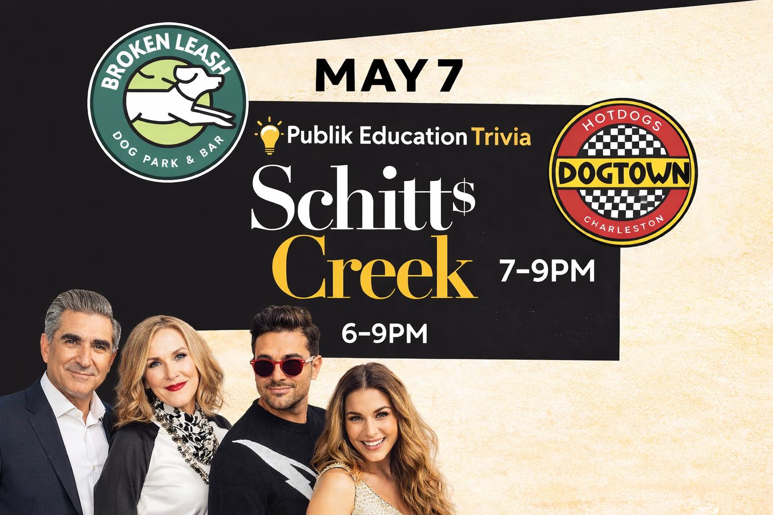 Guests playing Schitt’s Creek themed trivia at The Broken Leash dog-friendly bar.