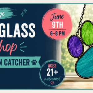 Guests creating stained glass paw print sun catchers during a workshop at The Broken Leash.
