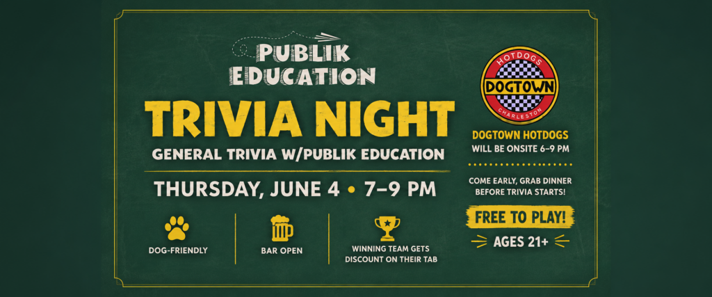 Guests playing general trivia night hosted by Publik Education at The Broken Leash.