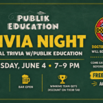 Guests playing general trivia night hosted by Publik Education at The Broken Leash.