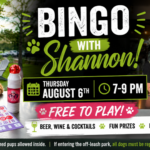 Guests enjoying Bingo with Shannon and Dogtown Hotdogs at The Broken Leash Dog Park & Bar.