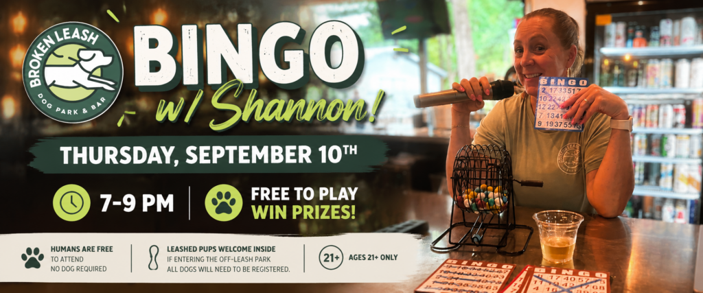 Guests playing Bingo with Shannon at The Broken Leash Dog Park & Bar.