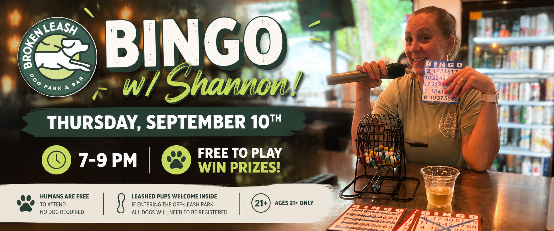 Guests playing Bingo with Shannon at The Broken Leash Dog Park & Bar.