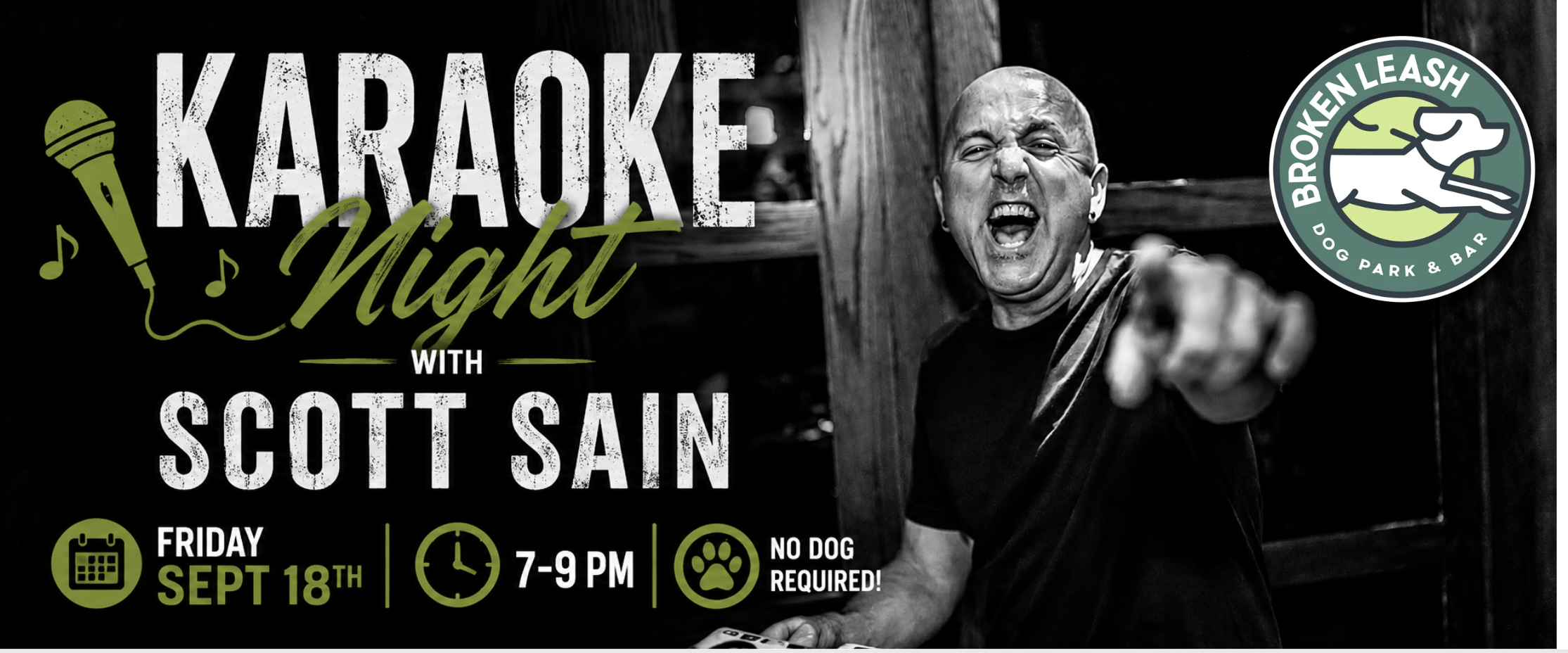 Guests singing during Karaoke Night with DJ Scott Sain at The Broken Leash Dog Park & Bar.