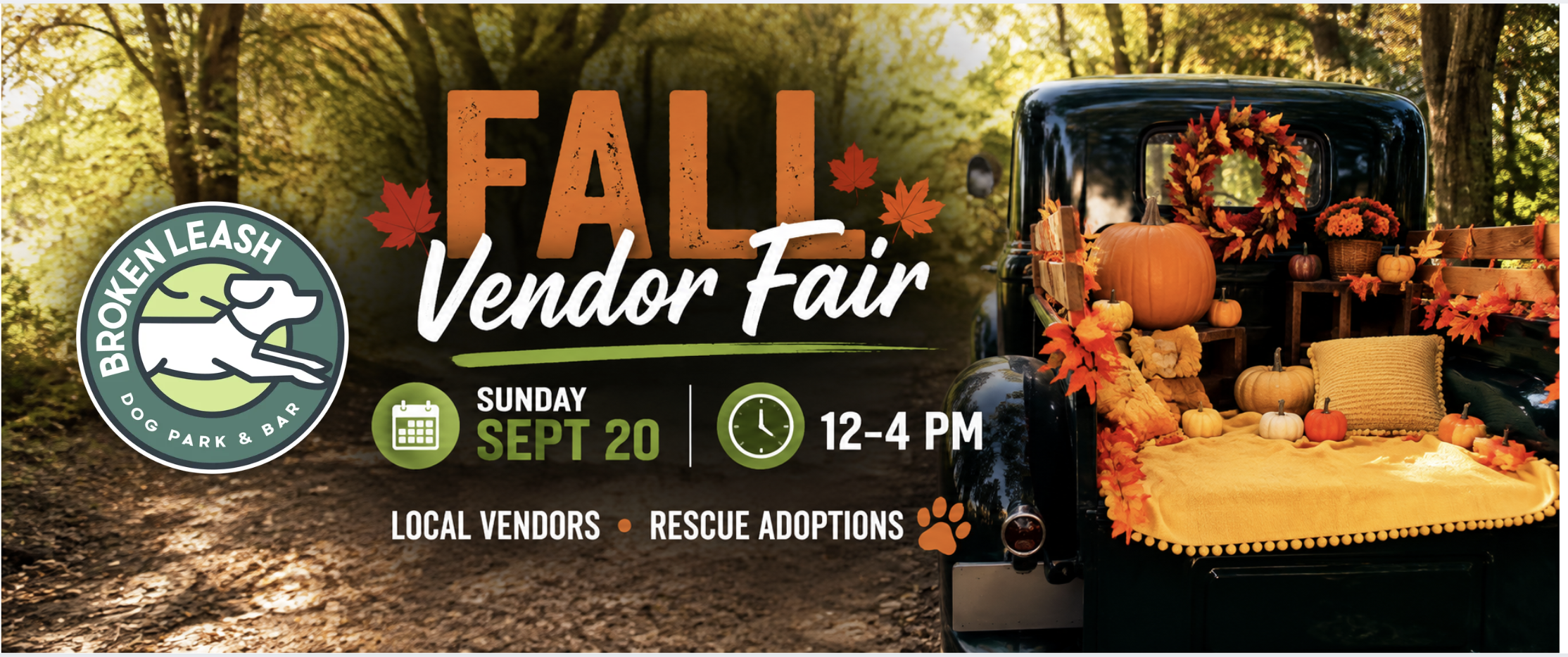 Guests shopping with their dogs during the Pups & Pints Fall Vendor Fair at The Broken Leash.