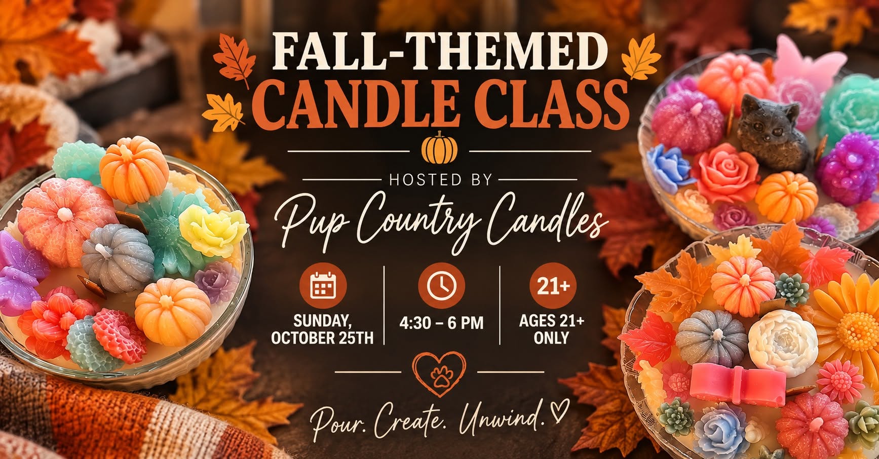 Fall-themed candle making class at The Broken Leash Dog Park & Bar in North Charleston.