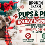 Holiday vendor fair with local small businesses, dog lovers, and rescue dogs at The Broken Leash Dog Park & Bar in North Charleston.