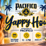 Pacifico Yappy Hour with beer, dog tag engraving, merch giveaways, and dogs at The Broken Leash Dog Park & Bar.